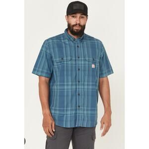New CARHARTT Loose Fit Midweight Short Sleeve 100% Cotton Plaid Shirt MEDIUM
